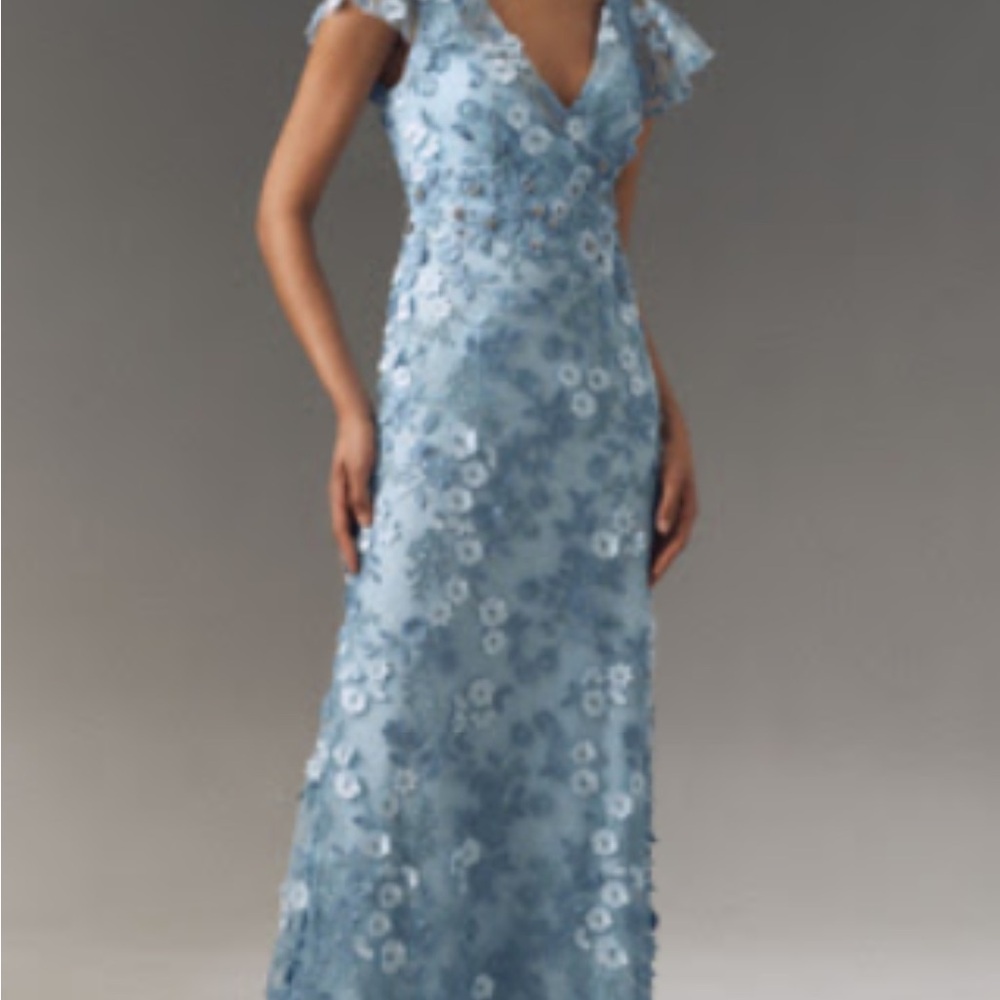 Mac Duggal Light Blue Floral Maxi Dress